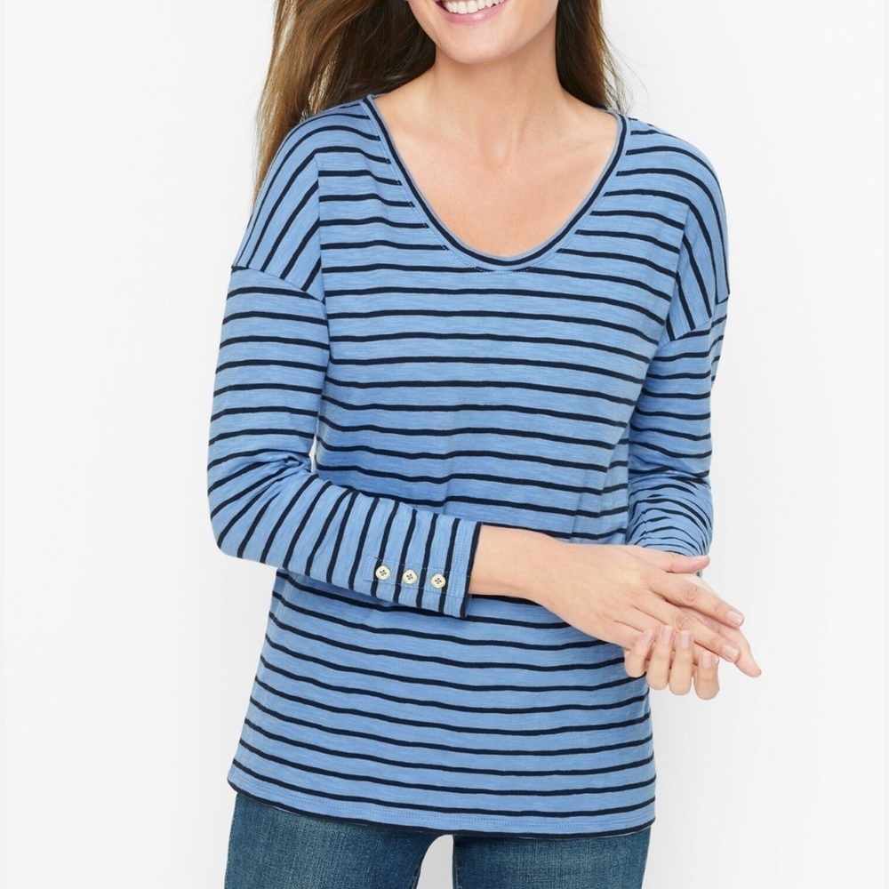 DRIFTWOOD STRIPE BUTTON CUFF TEE womens size S